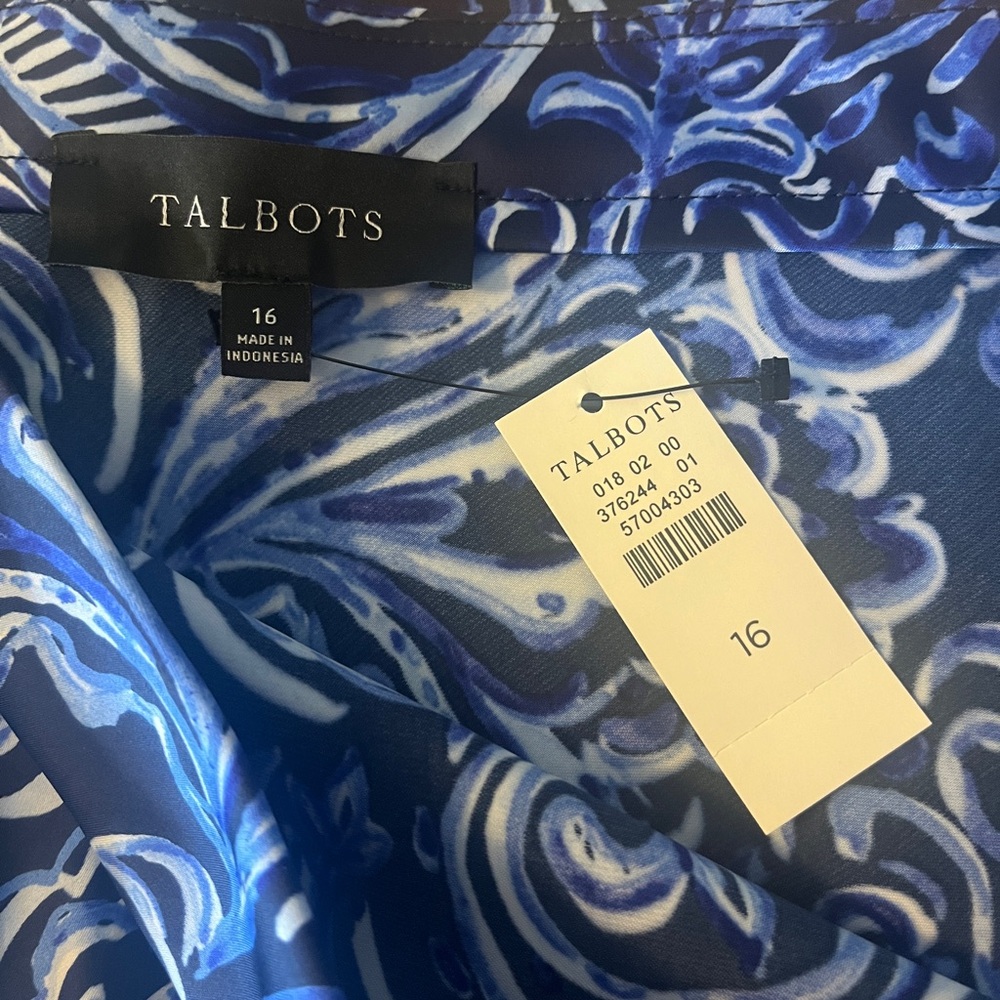 Talbots skirt, vibrant navy/light blue swirl, size 16
